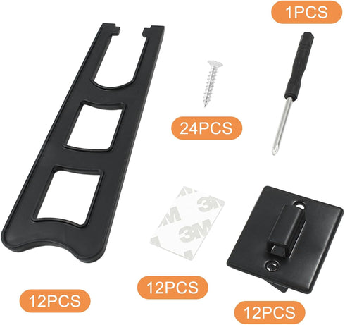 12pcs Easel Back Stand, Plastic Picture Frame Easel Backs, Black Adhesive Easel Back Support, Easel Back Frame Holder with 1pcs Screwdriver...