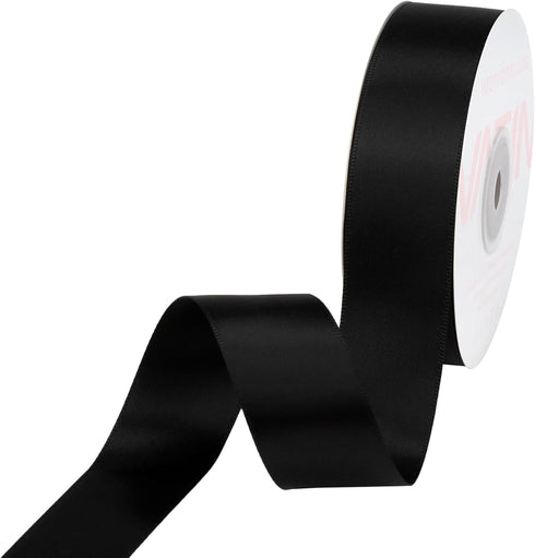 VATIN Double Face Black Satin Ribbon 1" Continuous 25 Yards,Black Polyester Fabric Ribbon use for Bows Bouquet, Gift Wrapping, Floral Arrangement ...