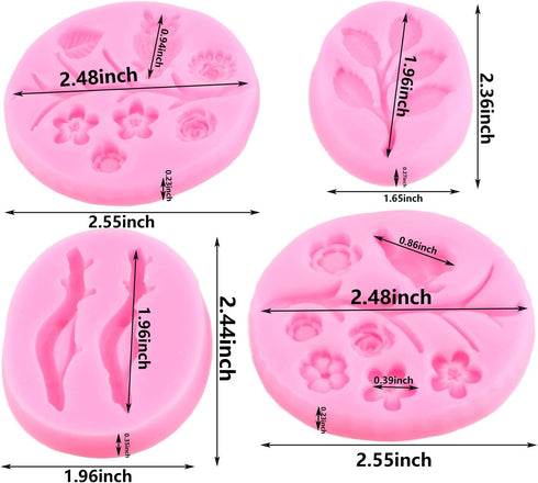 Mujiang 3D Owls Birds Silicone Molds Tree Branch Leaves Fondant Mold For Flower Chocolate Candy Cake Decorating Set of 4...