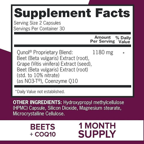 Qunol Blood Pressure Support, 3 in 1 Beets + CoQ10 + Grape Seed Extract, Beet Root Capsules That Supports Healthy Blood Circulation & Heart Health...