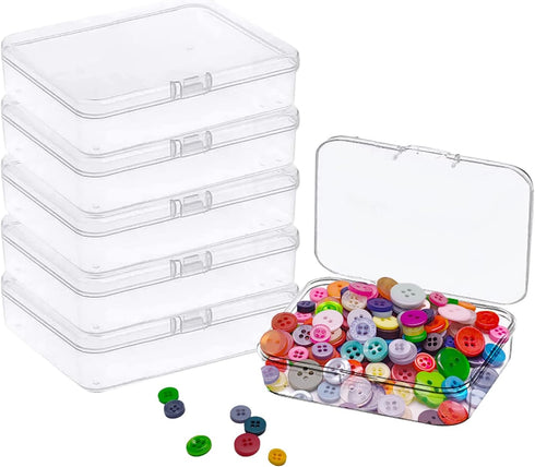 Goiio 6 Pcs Mini Plastic Storage Containers Box with Lid, 5x4x1.3 Inches Clear Rectangle Box for Collecting Small Items, Beads, Game Pieces, Busin...
