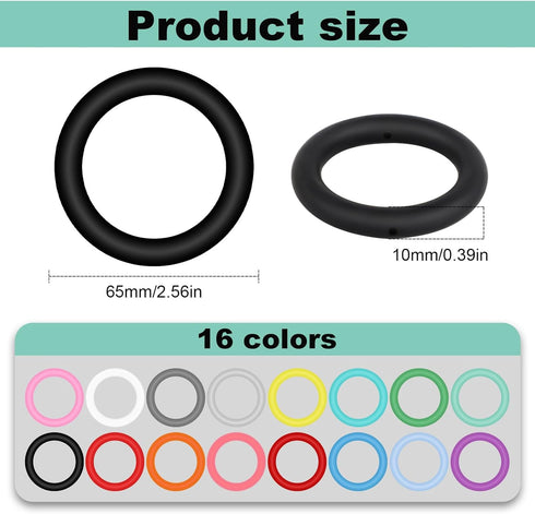 16pcs Silicone Beadable O Rings, 65mm Silicone Beads Ring Round Silicone Loop with 2 Holes Focal Frame Silicone Pendant for Jewelry Making DIY Cra...