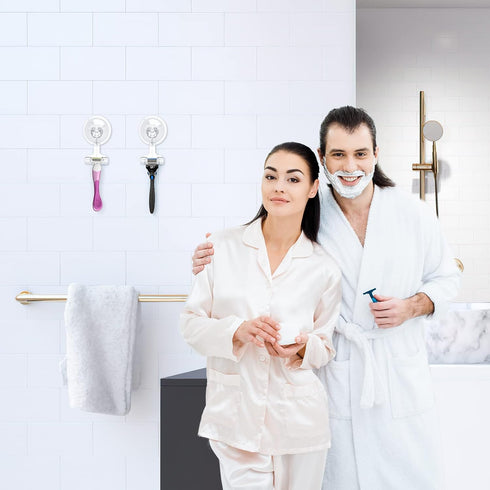 VIS'V Suction Cup Razor Holder, Shower Suction Razor Hooks for His and Hers, Removable and Reusable, Clear, 4 Pcs...