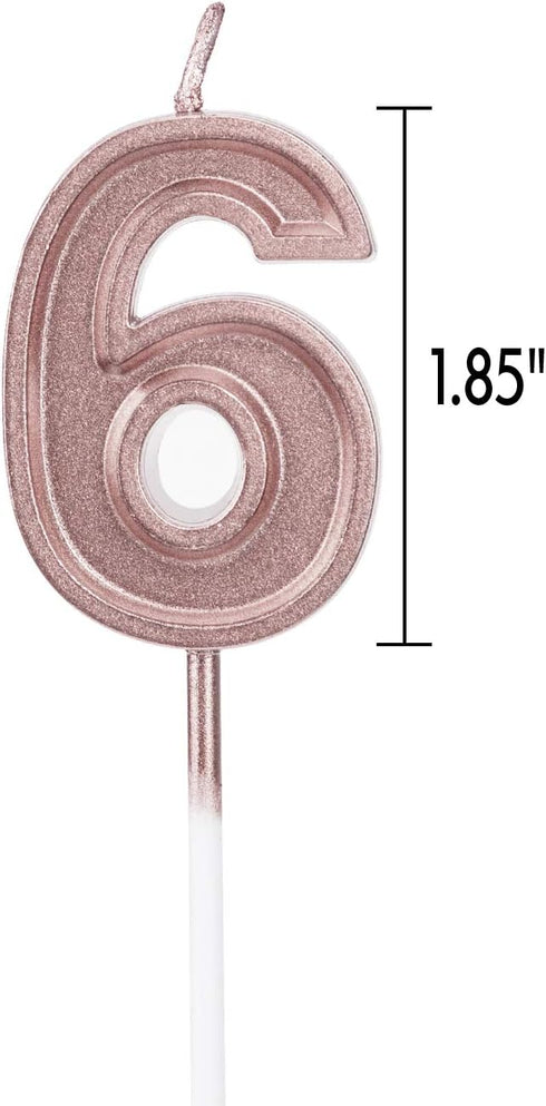 Luter Rose Gold Glitter Happy Birthday Cake Candles Number Candles Birthday Candle Cake Topper Decoration for Party Kids Adults (Number 6)...