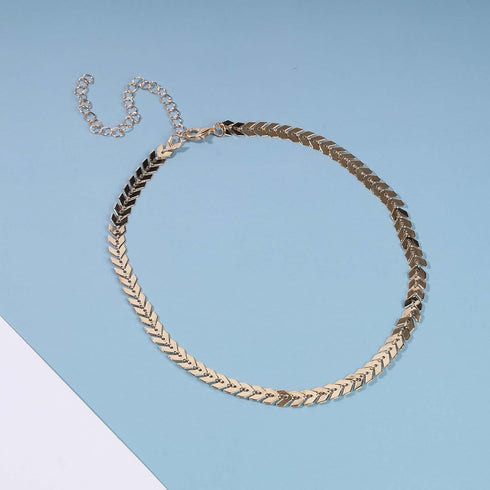 Boho Fishbone Necklace Choker Chain Gold Chevron Choker Necklace Minimalist Fish Bone Clavicle Necklace Arrow Chain Short Necklace Jewelry for Wom...