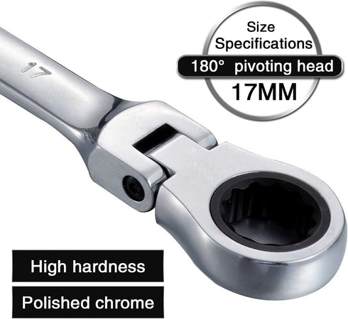 KATUR 17mm Ratcheting Wrench Set Flexible Pivoting Head Ratchet Combination Spanner Wrench Chrome Vanadium Steel Metric Tool (17mm)...