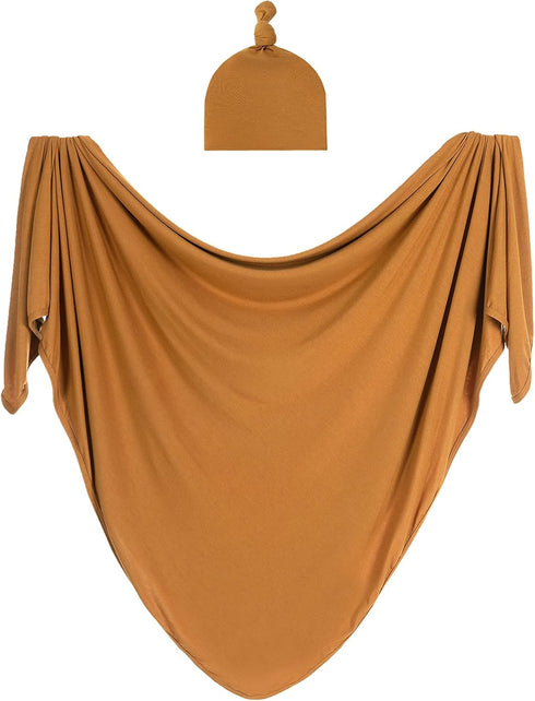 Bayceen Large Jersey Knitted Swaddle Blanket for Baby, Soft Stretchy Receiving Blanket for Newborns with Hat, Large 47 x 47 inches (Copper)...