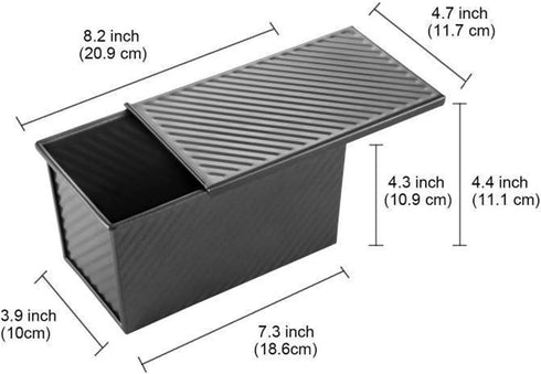 Loaf Pan Pullman Bread Pan with Lid, 1 lb Dough Capacity Non-Stick Toast Box Mold, Rectangular Loaf Baking Pan Carbon Steel Corrugated Bakeware wi...