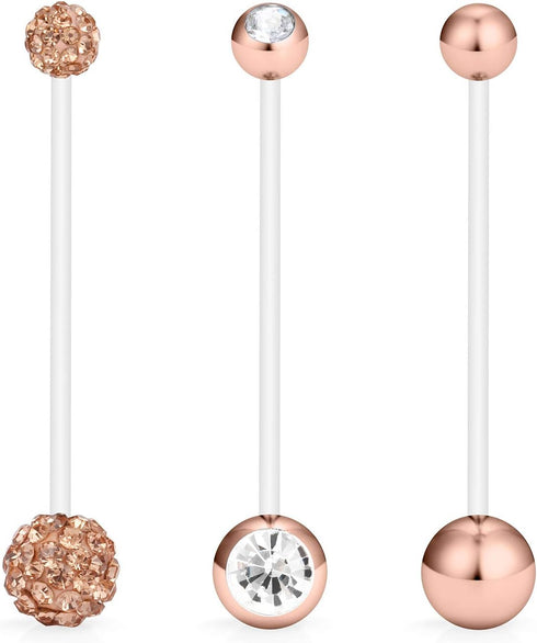 Hoeudjo 14G 1 1/2 Inch CZ Sports Pregnancy Maternity Flexible Bioplast Long Belly Button Rings Navel Retainer Body Piercing Set of 3...