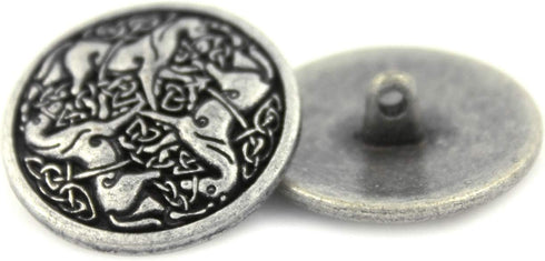 Bezelry 10 Pieces Celtic Horses Metal Shank Buttons. 25mm (1 inch) (Antique Silver)...