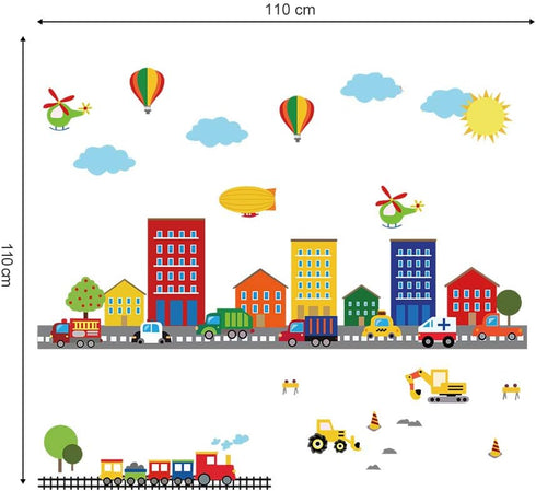 decalmile Construction Cars City Wall Decals Transportation Roads Kids Wall Stickers Baby Nursery Childrens Bedroom Playroom Wall Decor...