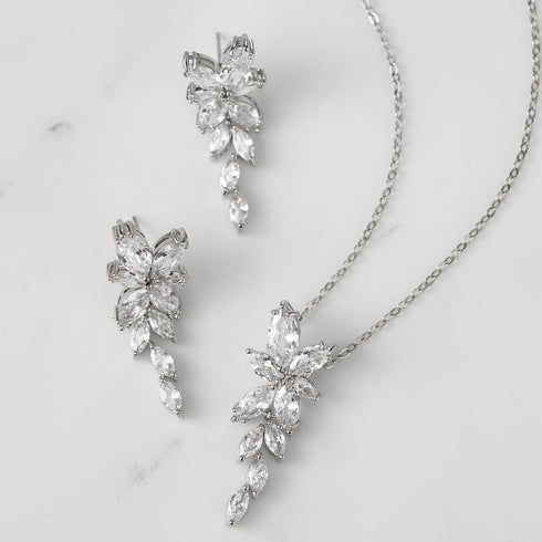 SWEETV Wedding Jewelry for Bride Bridesmaids,Marquise Cubic Zirconia Necklace Earrings Set, Bridal Jewelry Set for Wedding Party...