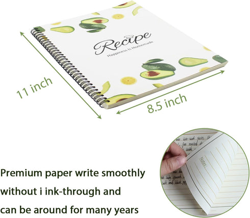 1 Pack 8.5" x 11" Recipe Book to Write in Your Own Recipes, Blank Recipe Notebook, Spiral Cookbook Recipe Journal Notebook Include 120 Recipes Pag...