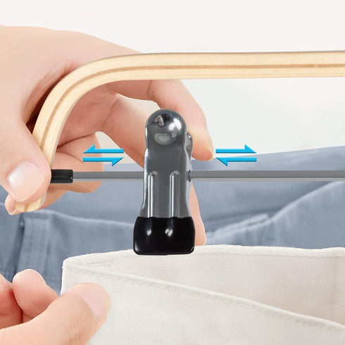Wooden Pant Hangers, 5-Pack Light Weight Wood Skirt Hangers with Anti-Rust Hook and 2-Adjustable Clips...