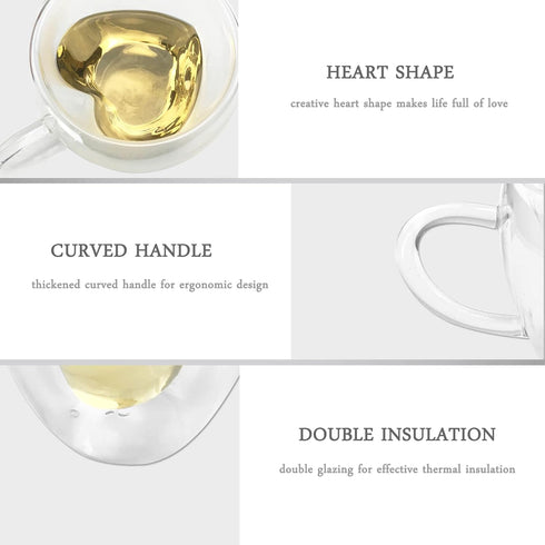 Asng Heat Resistant Double Layer Heart-Shaped Glass Coffee Cup (240ML/8oz)...