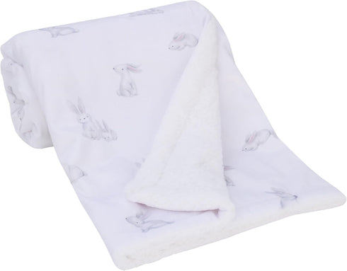 NoJo Sweet Bunny White, Pink, and Gray Super Soft Plush Sherpa Baby Blanket...