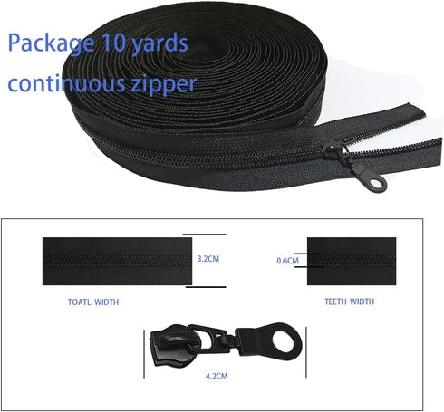 Meikeer 10Yards Bulk Zippers #5 Nylon Coil Zippers by The Yard with 20pcs Zipper Sliders for DIY Sewing Craft Bags(Black)...