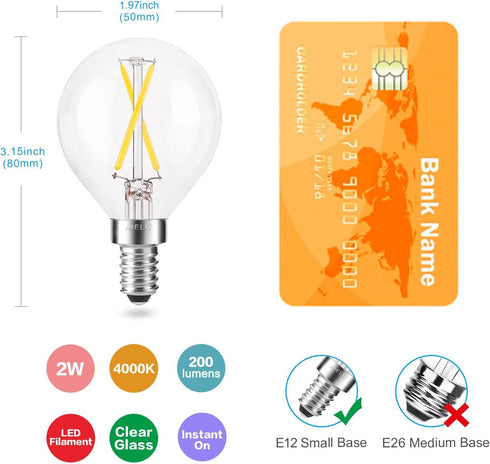 E12 LED Globe Bulb Dimmable, 2W(25-Watt Equivalent), Natural White 4000K, Daylight G15/G50 LED Light Bulbs for Hanging Lamp Pendant Chandelier Lig...