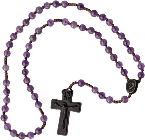 Sine Cera Amethyst/Jujube Wood 5 Decade Catholic Rosary, Laser Engraved Crucifix/Double-Sided Centerpiece, Smooth 6mm Beads...