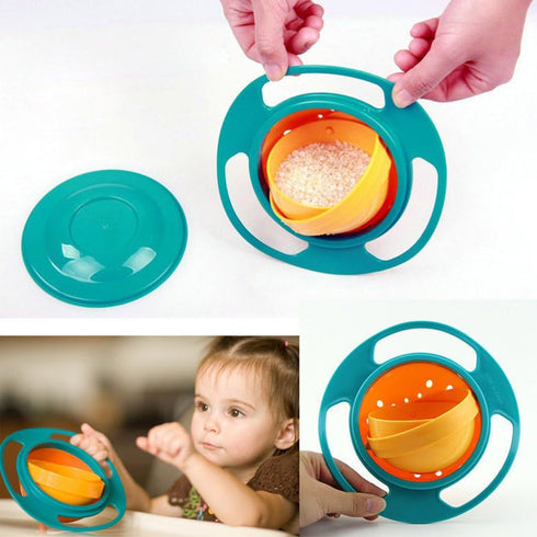 Song Qing Magic Gyro Bowl 360 Degree Rotate Spill-Proof Bowls with Lid Plastic Creative Dishes Practice Feeding Bowls...