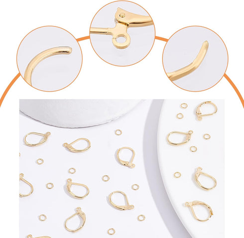 Beebeecraft 1 Box 20Pcs Leverback Earring Findings 18K Gold Plated French Earring Hooks 15.6x10mm Ear Wire Clip Earring Connector with 20Pcs Open ...
