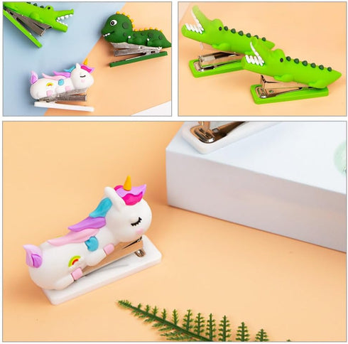 3pcs Mini Staplers for Desk, Kids Cartoon Stapler Crocodile Dinosaur, Handheld Fun Stapler for Kids Home Office...