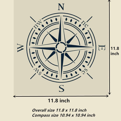 Compass Stencil for Painting on Wood, Walls, Fabric, Airbrush, More | Reusable 11.8 x 11.8 inch Mylar Template...