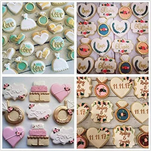 Wedding Cookie Cutter Set-7 Piece-3 Inches-Heart, Diamond Ring, Wedding Cake,Wedding Dress, Rectangle, Square and Oval Plaque Cookie Cutters Molds...