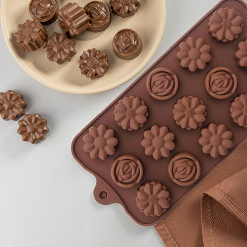 JOERSH 4PCS Silicone Chocolate Flower Molds for Candy, Fat Bombs Snacks, Truffles, 11 Floral Shapes 60 Cavities Candle Soap Wax Melts Mold (Rose, ...
