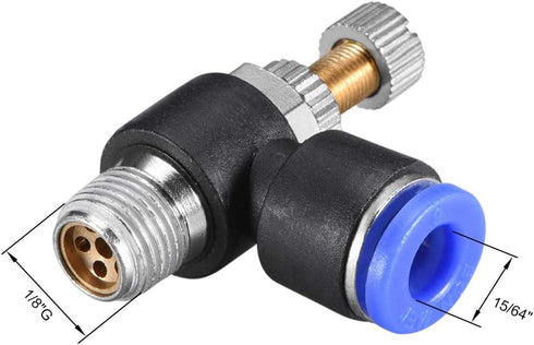 uxcell Push to Connect Air Flow Control Valve,Elbow,6mm OD x G1/8 Male Thread,Pneumatic Flow Speed Controller Valve,Blue...