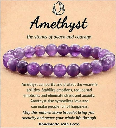Amethyst Bracelet For Women Anxiety Amethyst Beaded,Handmade Adjustable Amethyst Crystal Bracelets Charms Healing Stone Layered Bracelet Gifts For...