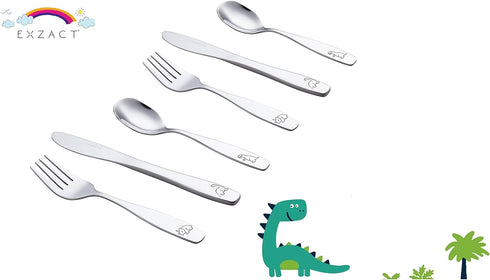 Exzact Kids Flatware 6 Pieces Stainless Steel Children Silverware 2 x Forks, 2 x Knives, 2 x Spoons,Toddler Utensils, Dishwasher Safe, 24 Months+ ...