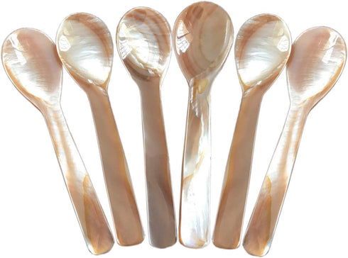 DUEBEL Set of 6 Pink Mother of Pearl 4.5 inch / 11cm MOP Caviar Spoons W Round Handle for Caviar Serving or Egg Serving...