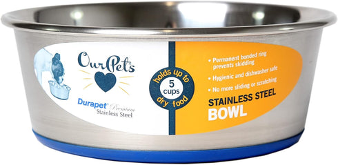 Our Pets Durapet Stainless Steel Bowl, 5 Cups, 6.9"X6.9"X2.5"...