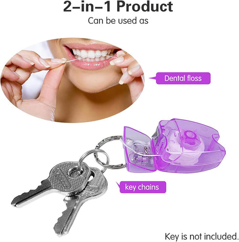 20Pcs Portable Cleaning Mint Dental Teeth Floss Tooth Shaped Key Chain Flat-Line Design Floss Roll Cleaning Oral Care Tooth Cleaner Hygiene 15M Le...