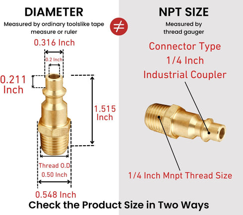 Air Hose Fittings Quick Connect Brass Air Coupler and Plug Kit, Industrial Type D, 1/4-Inch NPT Air Compressor Fittings, 7 Piece...