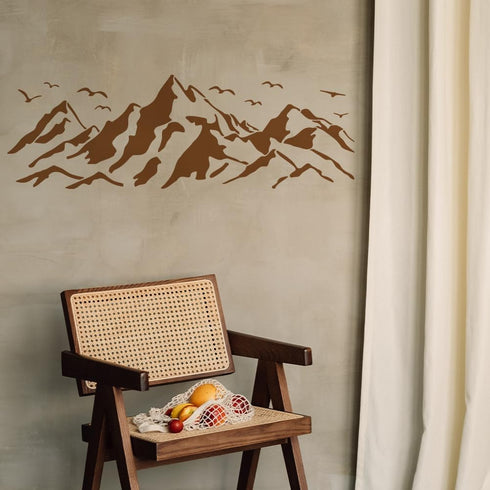 3pcs Mountain Stencil 33×10.9inch Splicing Style Mountain Bird Template with Paint Brush Reusable Mountains Landscape Stencil for DIY Wall Art Fur...