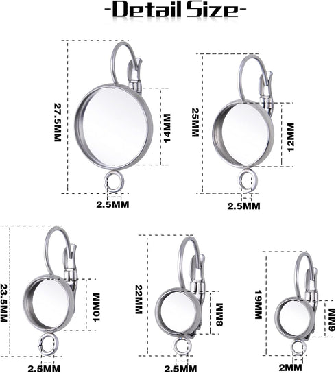 40pcs Leverback French Earring Hooks Stainless Steel Earring Blank Round Bezel Trays Earring Hoops with Loop for Women Men Girls DIY Jewelry Makin...
