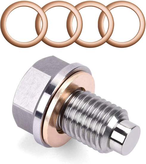 1 Pack M12 x 1.25 Aluminum Engine Oil Drain Plug, with 5 Washer Neodymium Magnets Bolts, Oil Sump Heavy Duty Drain Plug, Fits for Leak-Proof Repla...