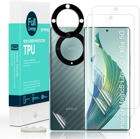 Ibywind 2 Pack Screen Protector for Honor Magic 5 Lite/X9a 6.67" +1 Pack Camera Len Protector+1 Pack Back Film,Flexible TPU Film,HD Clear,Case Fri...