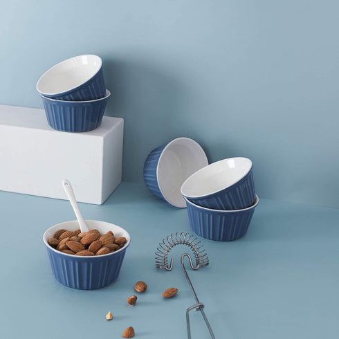 LIFVER 6 oz Porcelain Ramekins Bowls for Souffle, Creme Brulee, Classic Style Ramekins for Baking Oven Safe, Set of 6, Airy Blue...