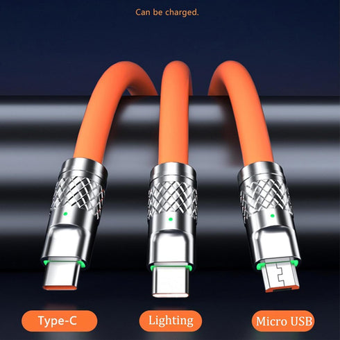 Orange 3 in 1 Multi USB Cable 100W Multi Charger Cable Fast Charging Cable Fast and Stable Charging to Various Mobile Phones with Type-C/Android/C...