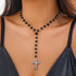 Gothic Cross Pendant Y-Shaped Necklace Blood Red/Black Crystal Rosary Beads Silver Cross Chain Choker Necklace Y2k Grunge Necklace Punk Goth Jewel...