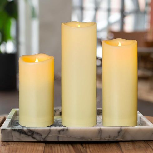 2 Pack Outdoor Flameless Pillar Candles with Remote & Timer Battery Operated Waterproof Electric LED Candle Set for Halloween Home Décor Party Wed...