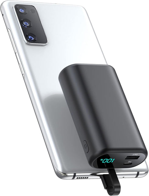 Small Portable Charger 10800mAh with Built-in USB-C Cable, Mini PD 3A Fast Phone Charging Power Bank,LCD Display Android Charger Battery Pack Comp...