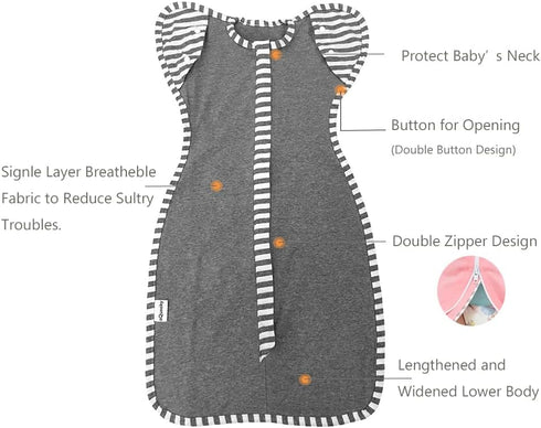 Baby Blanket Sack with Arms Free Design,Transition to Arms Free Wearable for Newborn Girl and Boy,Medium 3-6Months, Grey Color...