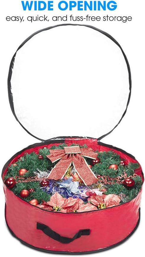 Propik Christmas Wreath Storage Bag 24" - Garland Holiday Container with Clear Window - Tear Resistant Fabric - 24" X 24" X 8" (Red)...