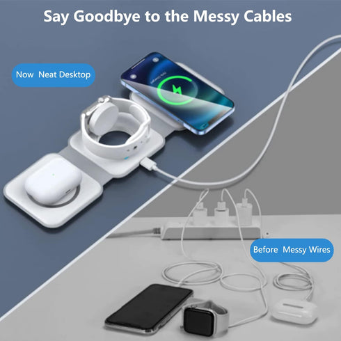 3 in 1 Magnetic Foldable Wireless Charger,3 in 1 Charging Station for Multiple Apple Devices-Travel Charging Pad Dock,for iPhone 15/Pro/Max/Plus/1...