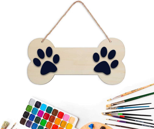 3 Pcs Dog Bone Wood Sign Blank Wooden Plaque Unfinished Wood DIY Crafts Hanging Sign with Ropes for Puppy Pet House Door Wall Decorative, 3.9x7.9 ...
