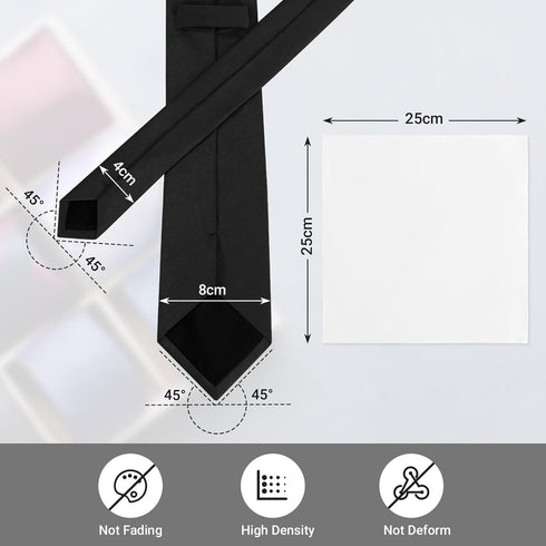 Black Tie Set in Gift Box Mens Solid Color 3.15" (8CM) Black Necktie and Pocket Square Set...